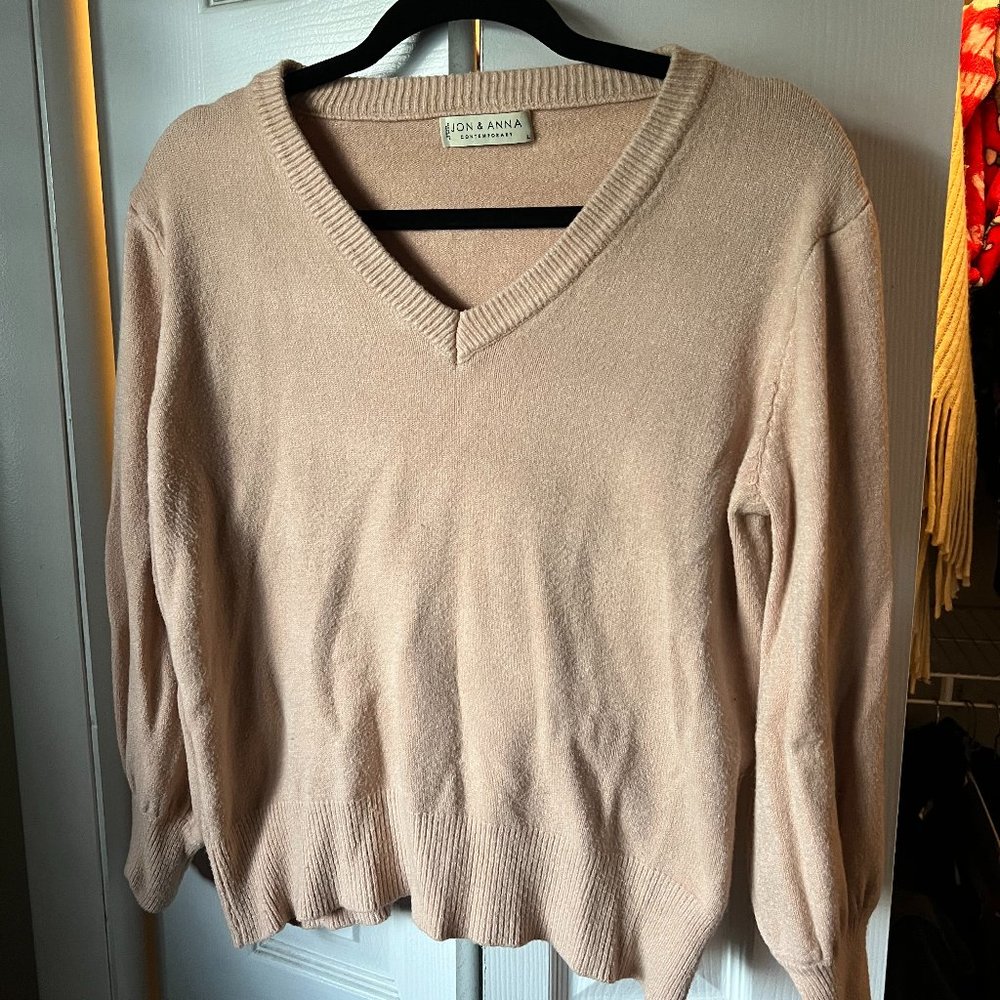 Beige Balloon Sleeve Knit Sweater